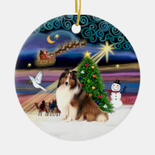 Ornement Rond En Céramique Magie de Noël - Sheltie #7