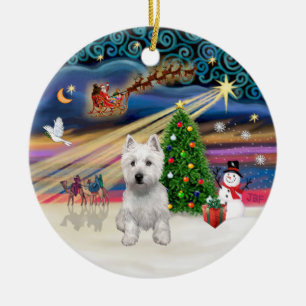 Ornement Rond En Céramique Magie de Noël - Westie (P)