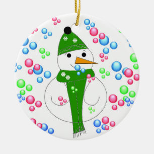 Ornement Rond En Céramique Manie de bulles de bonhomme de neige