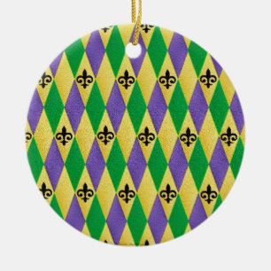 Ornement Rond En Céramique Mardi Gras Arlequin Fleur De Lis