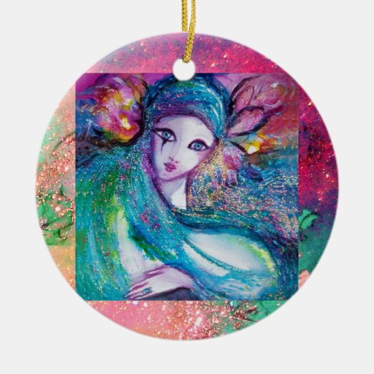 Ornement Rond En Céramique MASQUE EN BLEU, Monogramme (Devant)