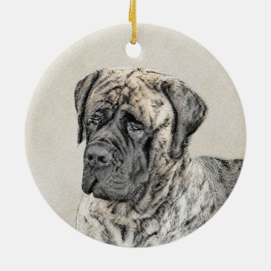 Ornement Rond En Céramique Mastiff anglais (Brindle) Peinture - Chien Art (Dos)