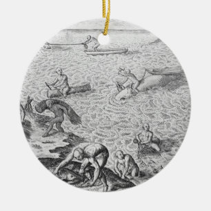 Ornement Rond En Céramique Méthode indienne de pêche à la baleine, d'un