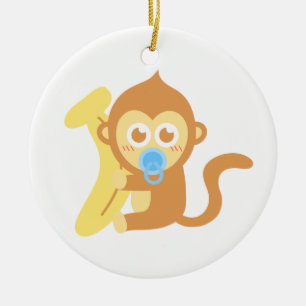 Ornement Rond En Céramique Mignon singe bébé dessin animé avec banane