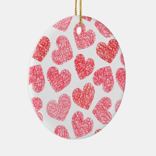 Ornement Rond En Céramique Mignonne Rouge Doodled Heart Valentine's Day Motif (Droite)