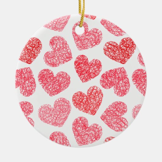 Ornement Rond En Céramique Mignonne Rouge Doodled Heart Valentine's Day Motif (Devant)
