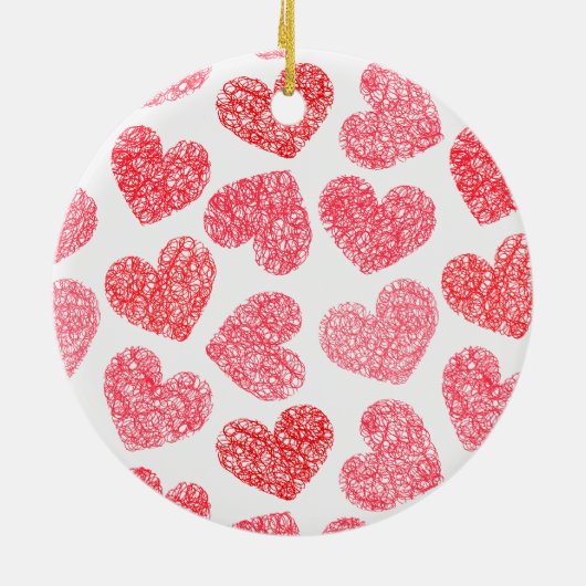 Ornement Rond En Céramique Mignonne Rouge Doodled Heart Valentine's Day Motif (Dos)
