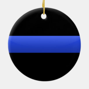 Ornement Rond En Céramique Mince ligne bleue