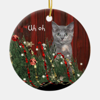 Ornement Rond En Céramique Minou vilain de Noël