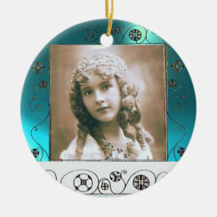 Ornement Rond En Céramique MODÈLE PHOTO MAGIC SWIRLS, Blue Aquamarine