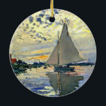 Ornement Rond En Céramique Monet - Le Petit-Gennevilliers<br><div class="desc">Peinture Claude Monet,  Bateau à voile au Petit-Gennevilliers,  ornement de Noël. VIRGINIA5050,  produits et cadeaux personnalisés à www.zazzle.com/virginia5050*,  PaulKleeGiftShop,  InternationalGifts,  RetirementGiftStore,  BirthdayGiftStore,  ILoveGiftStore et FloridaGiftStore.zazzle.com/FloridaGiftStore.</div>