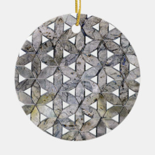 Ornement Rond En Céramique Mosaïque de pierre grise naturelle, fleur de vie