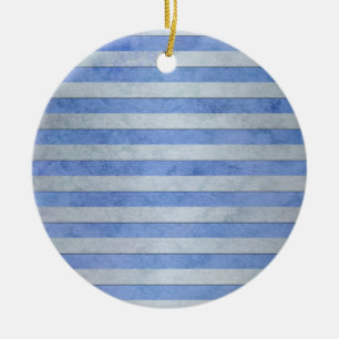 Ornement Rond En Céramique Motif à rayures aquarelle bleu clair et gris