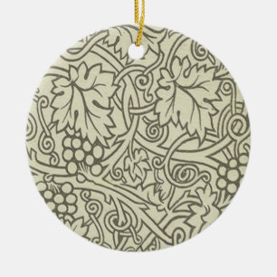 Ornement Rond En Céramique Motif de vigne de raisin gris vert de William Morr