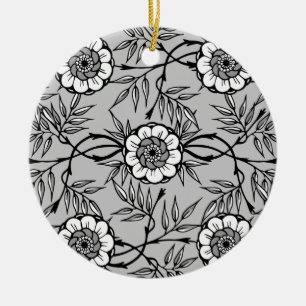 Ornement Rond En Céramique Motif Fleur Noir