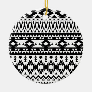 Ornement Rond En Céramique Motif géométrique Aztec noir et blanc