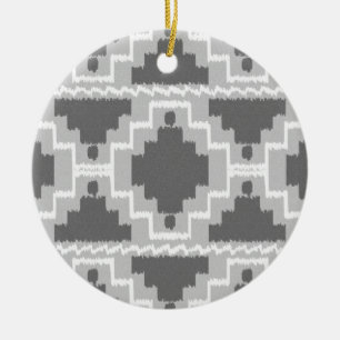 Ornement Rond En Céramique Motif Ikat Aztec - gris foncé et clair / gris