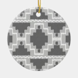 Ornement Rond En Céramique Motif Ikat Aztec - gris foncé et clair / gris