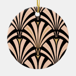 Ornement Rond En Céramique Motif ventilateur Art déco - pêche en noir