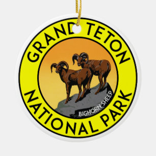 Ornement Rond En Céramique Mouflons d'Amérique grands du Wyoming de parc