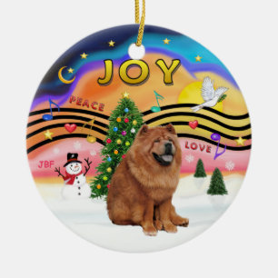 Ornement Rond En Céramique Musique de Noël 2 - Chow Chow (rouge)