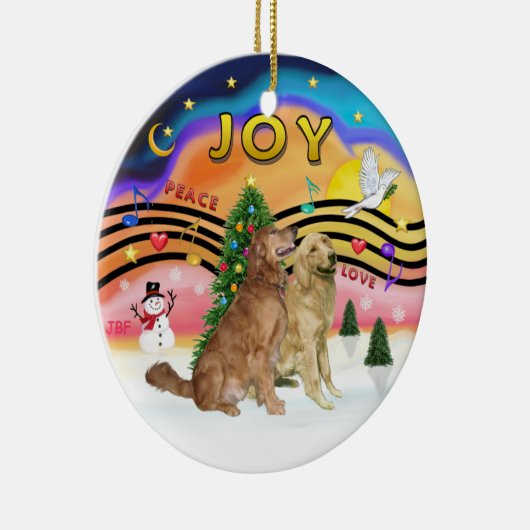 Ornement Rond En Céramique Musique de Noël 2 - Golden Retrievers (DEUX) (Droite)