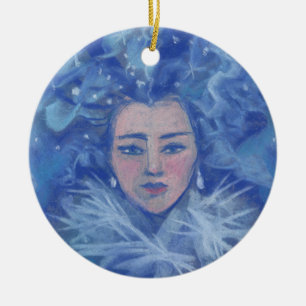 Ornement Rond En Céramique Neige, imaginaire d'hiver, Nouvel An de Noël
