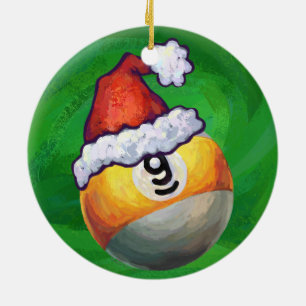 Ornement Rond En Céramique Neuf boules à Santa Hat sur Green