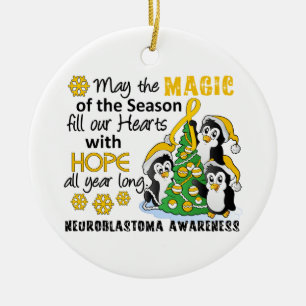 Ornement Rond En Céramique Neuroblastome de pingouins de Noël