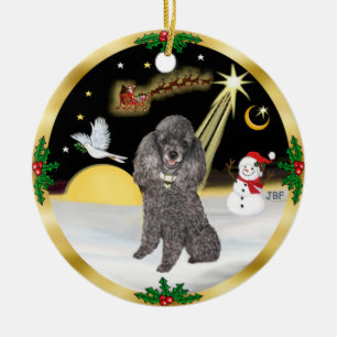 Ornement Rond En Céramique NightFlight - Miniature d'argent ou Poodle de joue