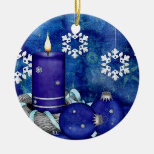 Ornement Rond En Céramique Noël aux bougies bleues
