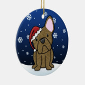 Ornement Rond En Céramique Noël Brindle de bouledogue français de bande (Droite)