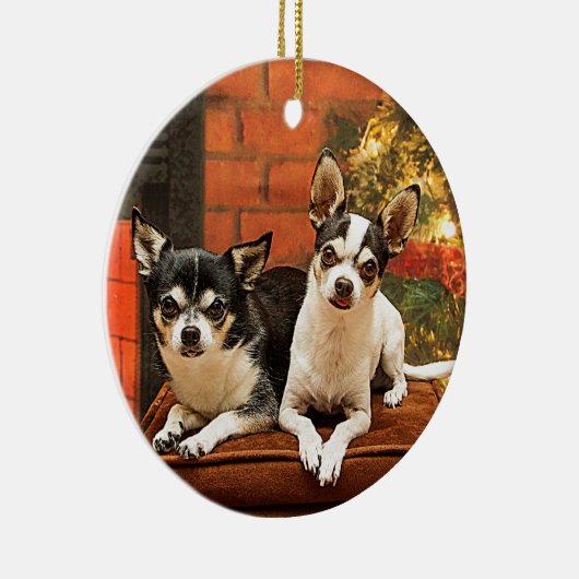 Ornement Rond En Céramique Noël Chihuahua (Droite)