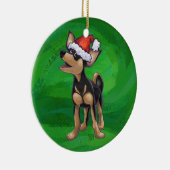 Ornement Rond En Céramique Noël Chihuahua sur vert (Droite)