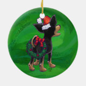 Ornement Rond En Céramique Noël Chihuahua sur vert (Dos)
