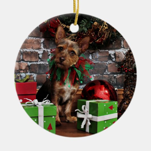 Ornement Rond En Céramique Noël - Chorkie - Toby (Devant)