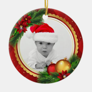 Ornement Rond En Céramique Noël classique de photo faite sur commande