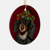 Ornement Rond En Céramique Noël Dachshund (Droite)