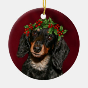 Ornement Rond En Céramique Noël Dachshund