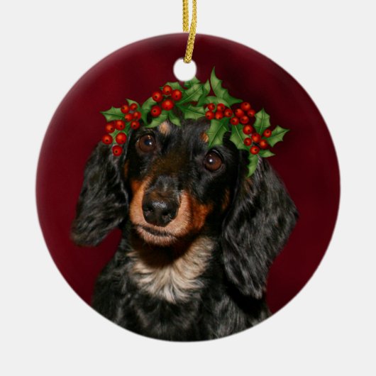 Ornement Rond En Céramique Noël Dachshund (Devant)