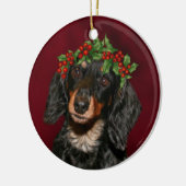 Ornement Rond En Céramique Noël Dachshund (Gauche)
