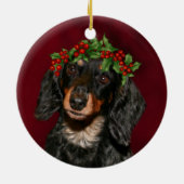 Ornement Rond En Céramique Noël Dachshund (Dos)