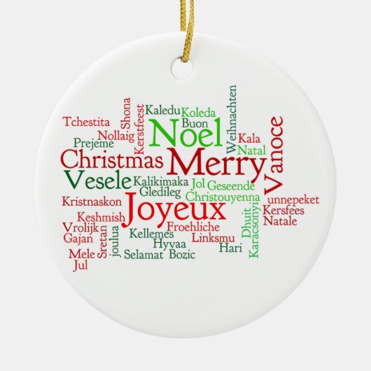 Ornement Rond En Céramique Noël dans beaucoup de langues (Devant)