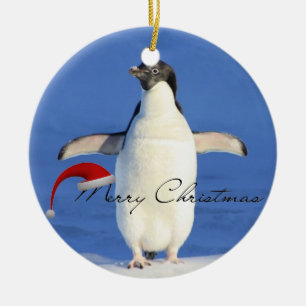 Ornement Rond En Céramique Noël de l'étreinte de pingouin