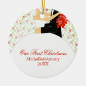 Ornement Rond En Céramique Noël de mariée et de mariée (Devant)