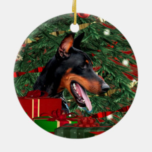 Ornement Rond En Céramique Noël de Pinscher de dobermann