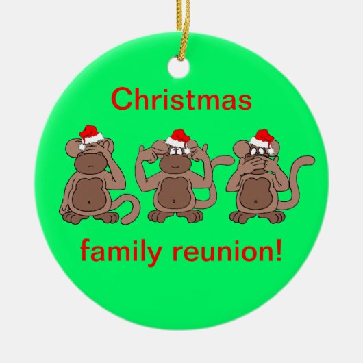 Ornement Rond En Céramique Noël de singe (Devant)
