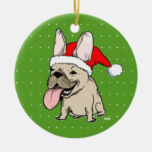 Ornement Rond En Céramique Noël drôle de Frenchie de bouledogue français d