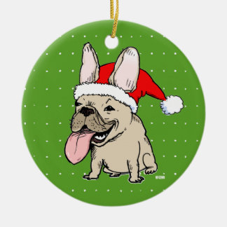 Ornement Rond En Céramique Noël drôle de Frenchie de bouledogue français de