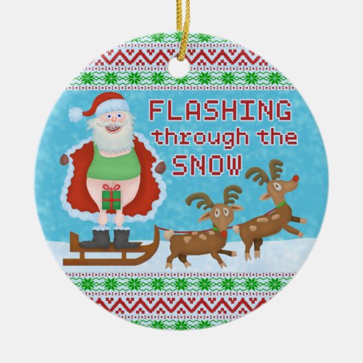 Ornement Rond En Céramique Noël drôle | le père noël clignotant par la neige (Devant)